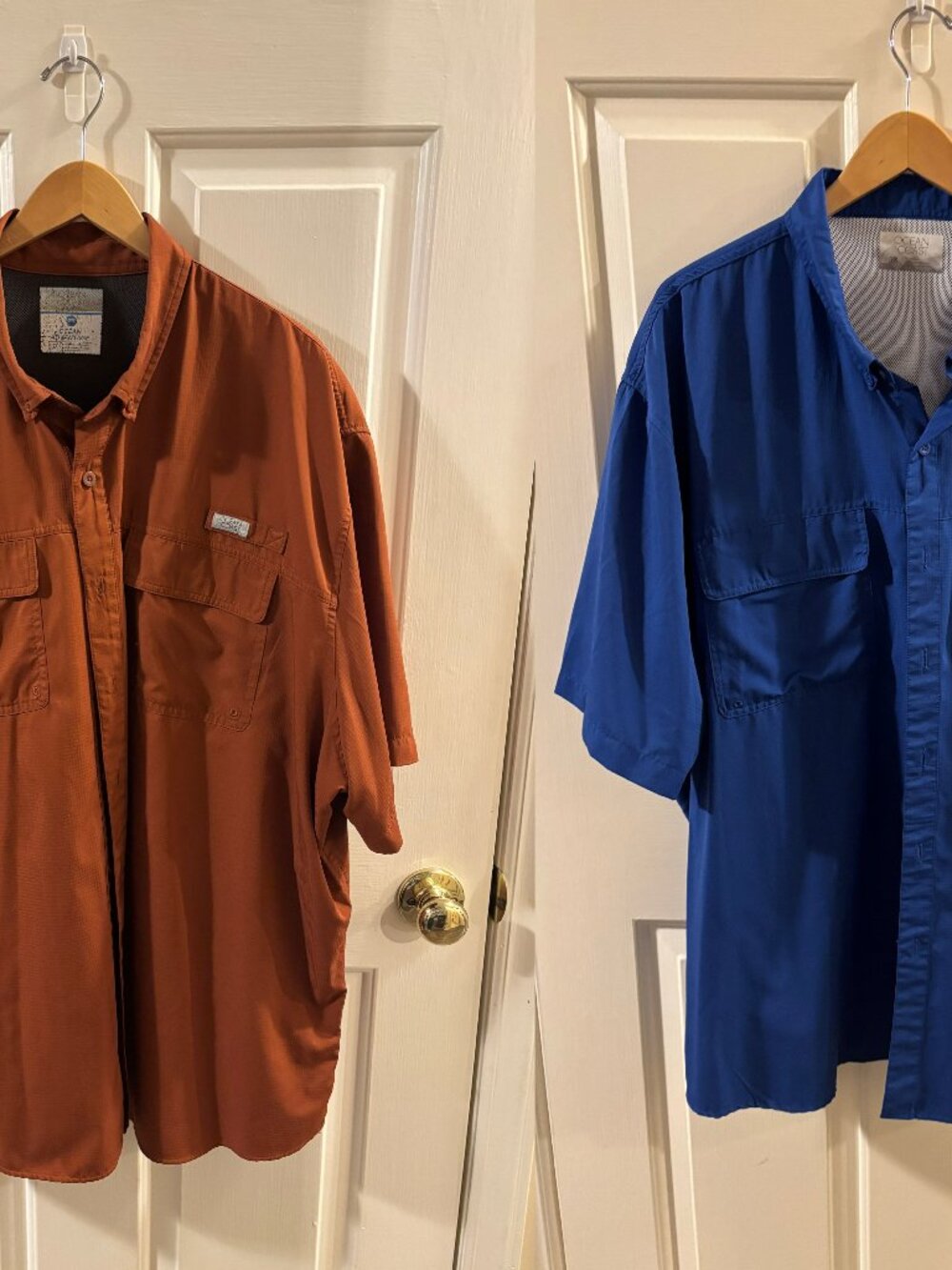 2 ~ Ocean + Coast Men's Short Sleeve Blue & Burnt Orange Fishing Shirts ~ 3XL